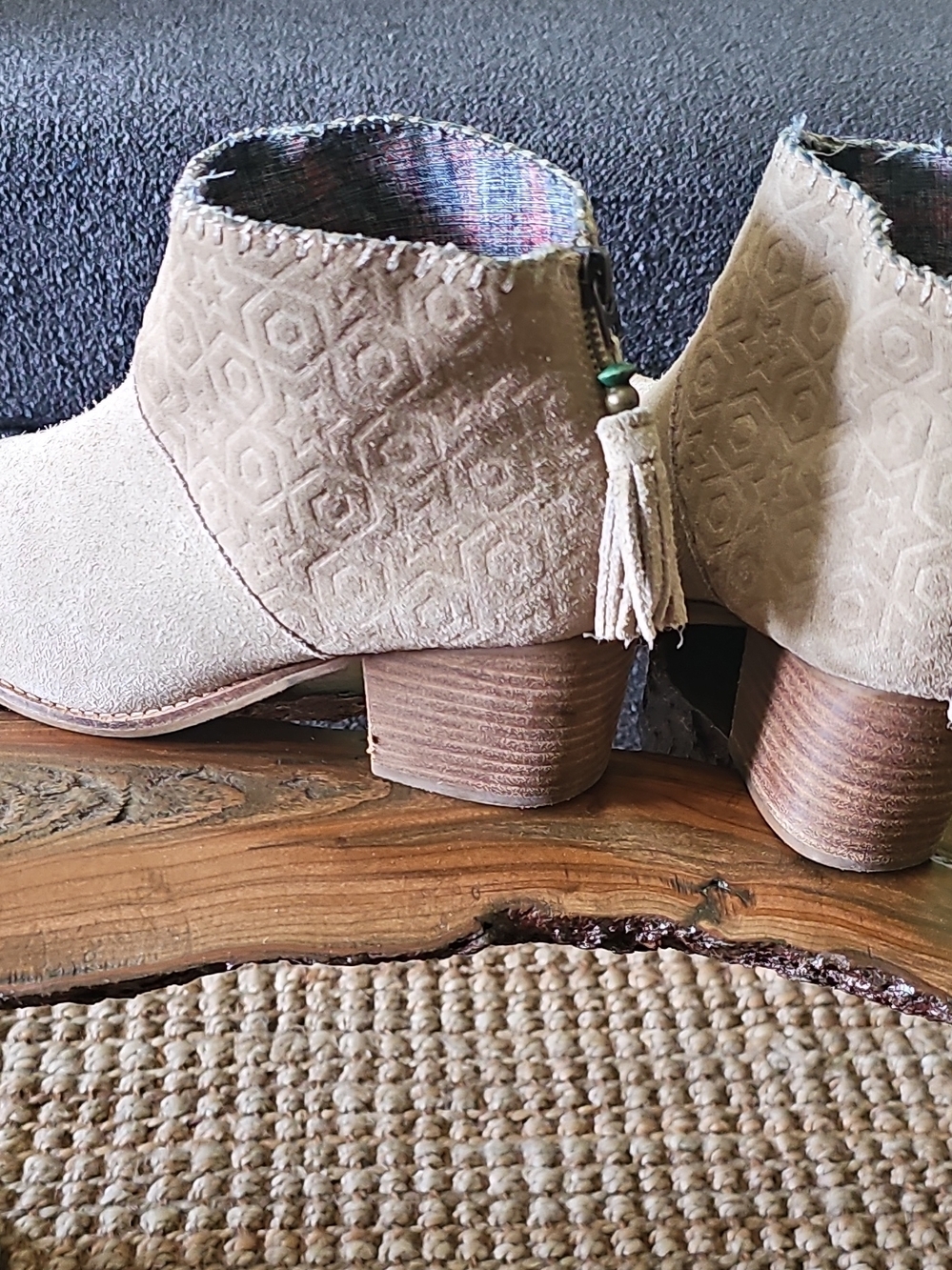 Toms Beige Suede Ankle Booties with Tassel Detail Size 8